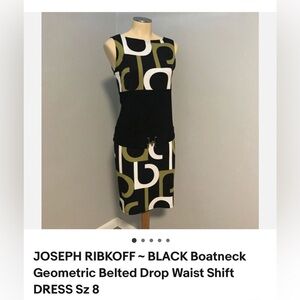Joseph Ribkoff Black, Olive & White Geometric Belted Midi Dress